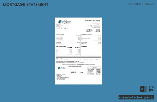 Hypothekenabrechnung der Riad Bank aus Saudi-Arabien in Word- und PDF-Formaten – Beispielvorschau